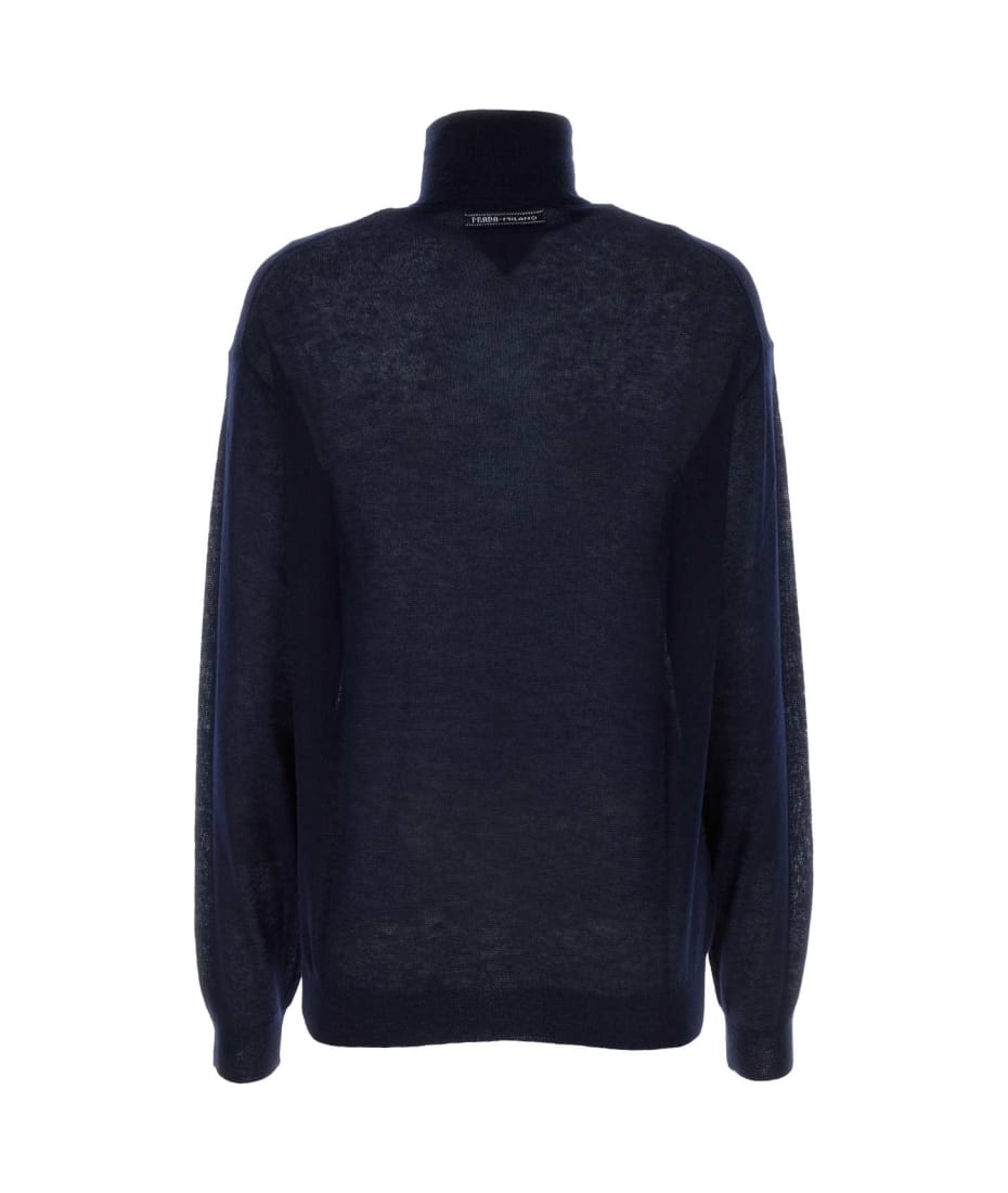 Prada Navy Blue Cashmere See-through Sweater - BLEU