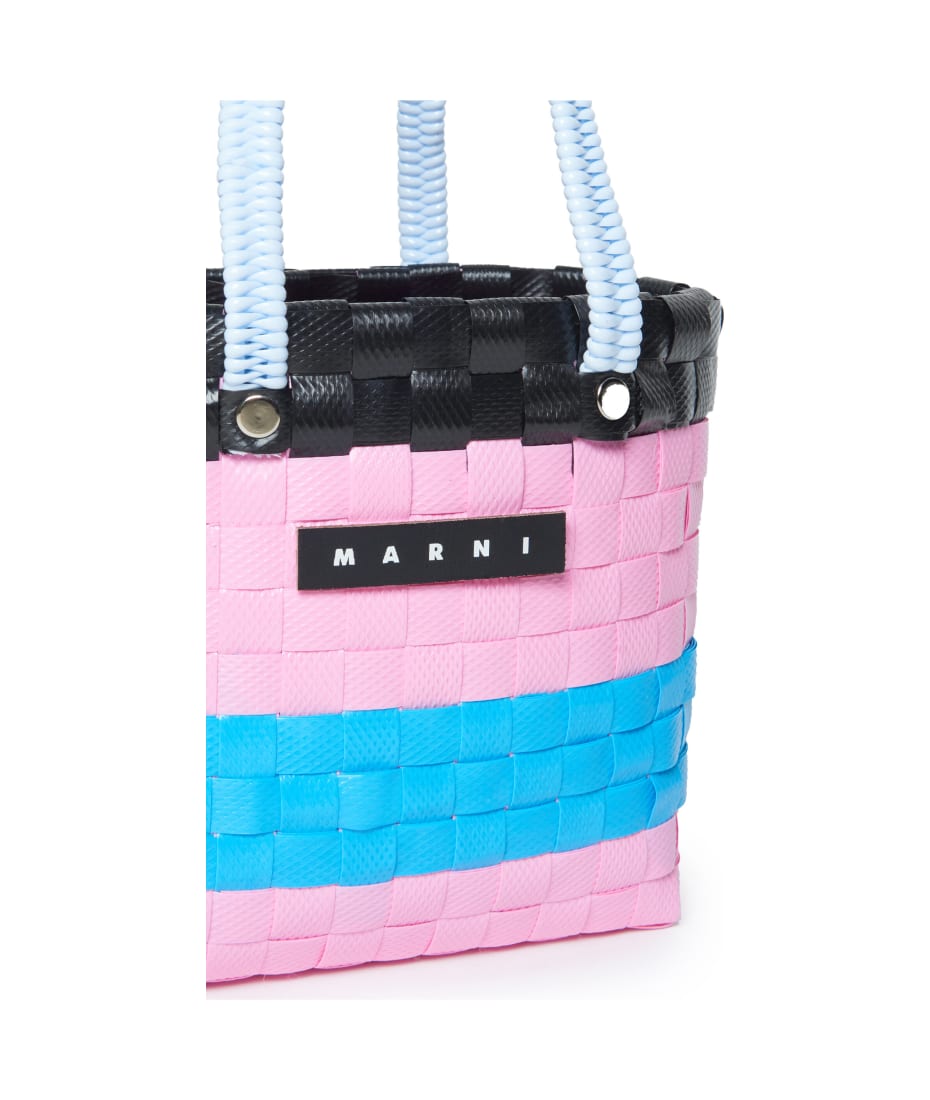 Marni Mw81f Sunday Morning Bag Bags Marni Pink Woven Sunday Morning Bag With Handles And Applied Logo - Azalea pink