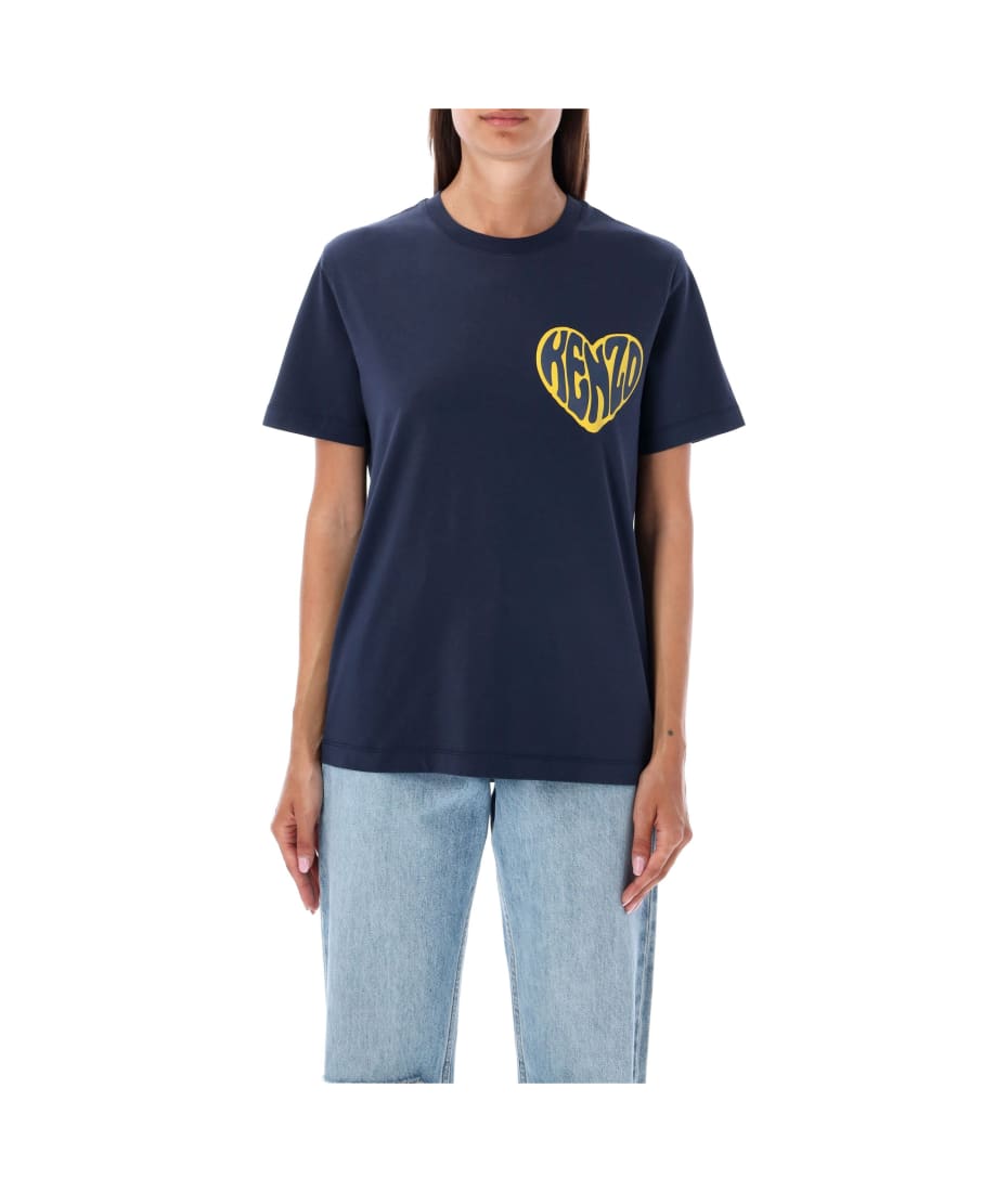 KENZO Loose-Fit Heart T-Shirt Dark Blue Womens - Size S for Women