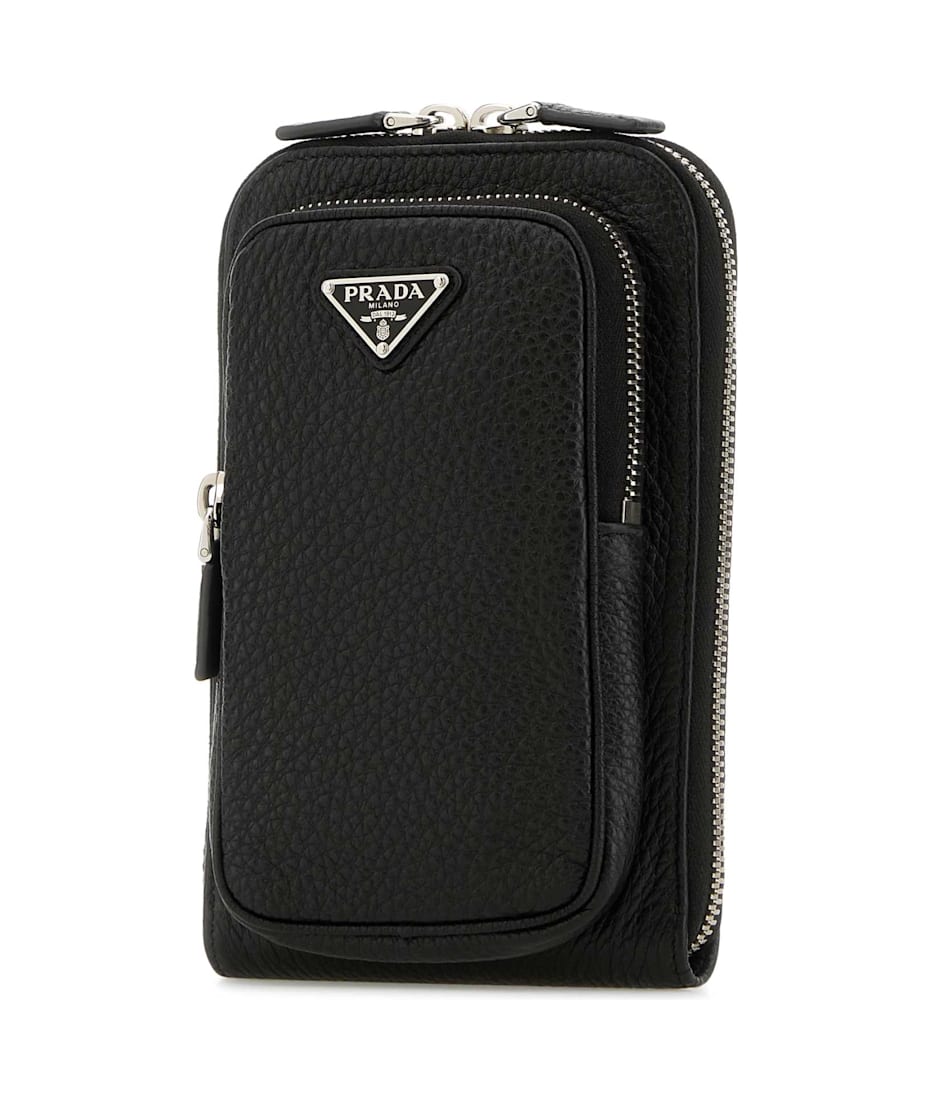Prada Black Leather Phone Case | italist