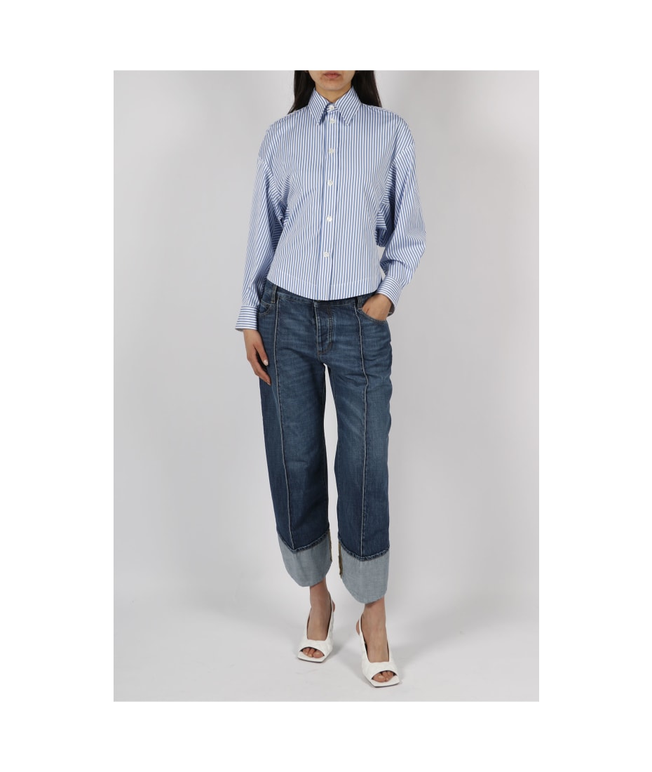 デニム・ジーパン BOTTEGA VENETA FW23 CURVED LINE JEANS (723355_V2ZC04946) BOTTEGA VENETA | Curved Bleached Jeans | Women | Lane Crawford