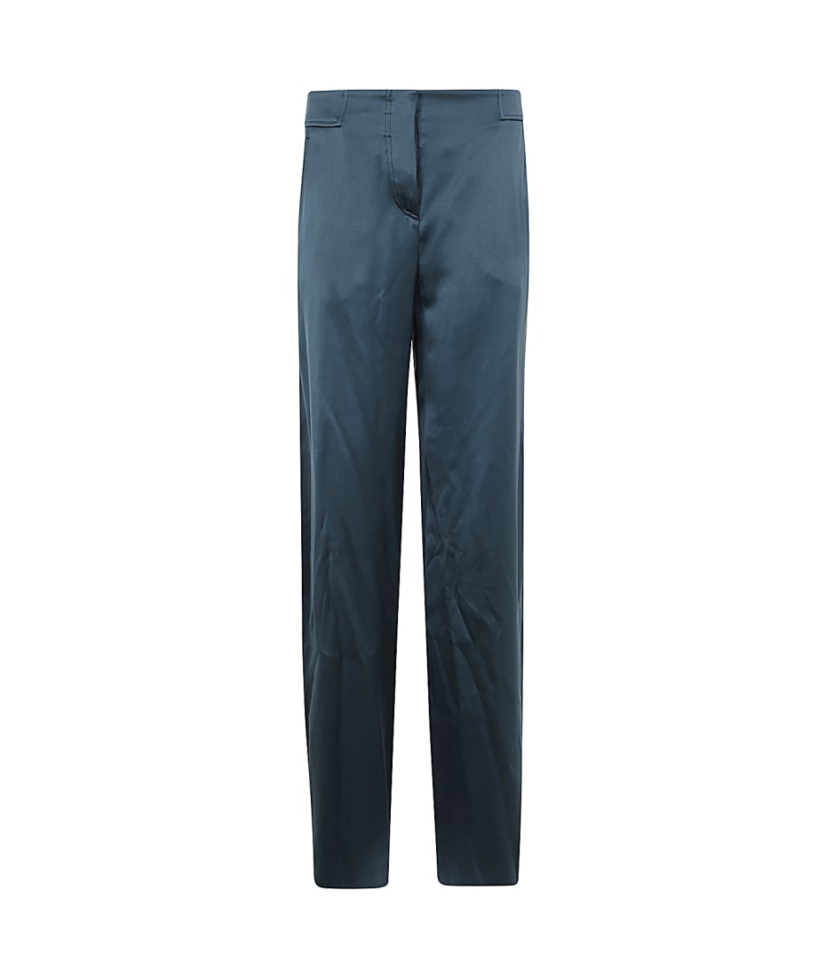 Giorgio Armani Green Silk Satin Flowing Trousers | italist