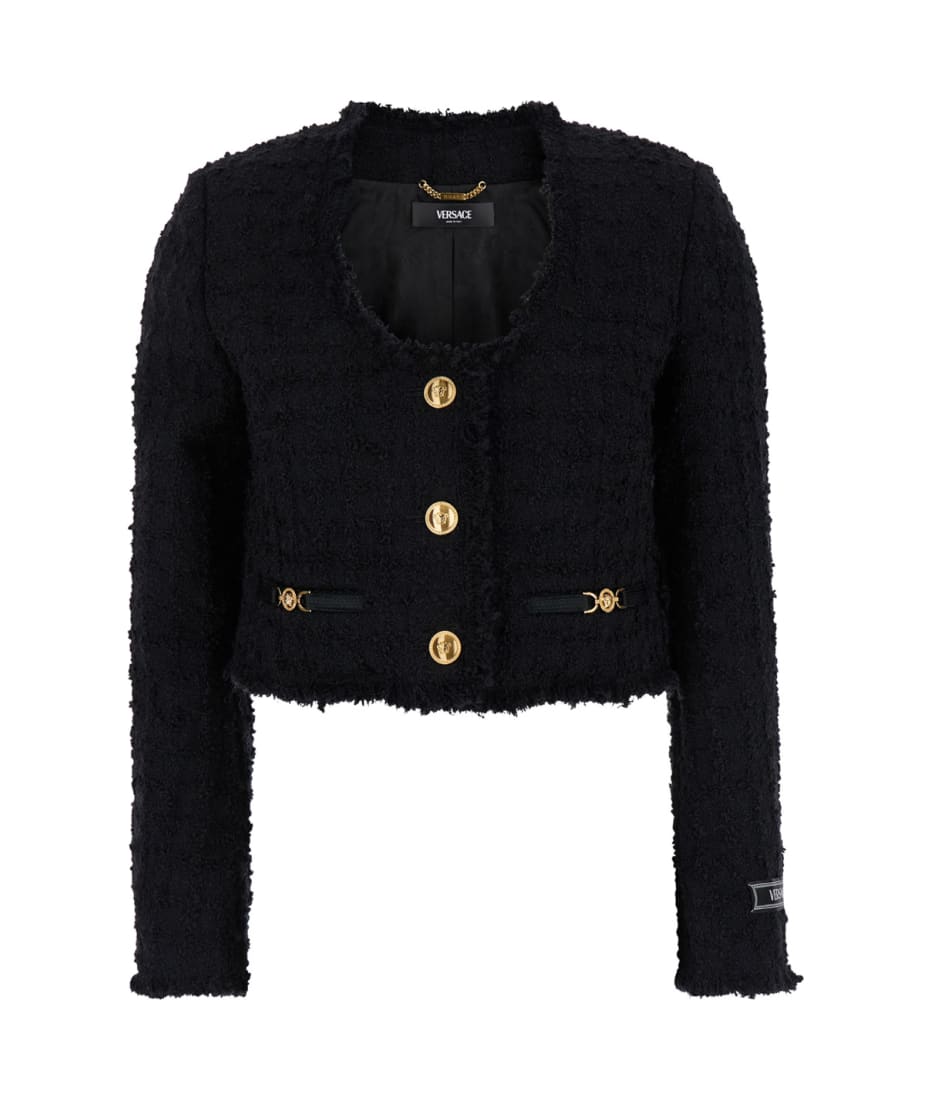 ジャケット VERSACE FW23 Black tweed blazer (10108571A06545 1B000) Versace Black Tweed Blazer | italist