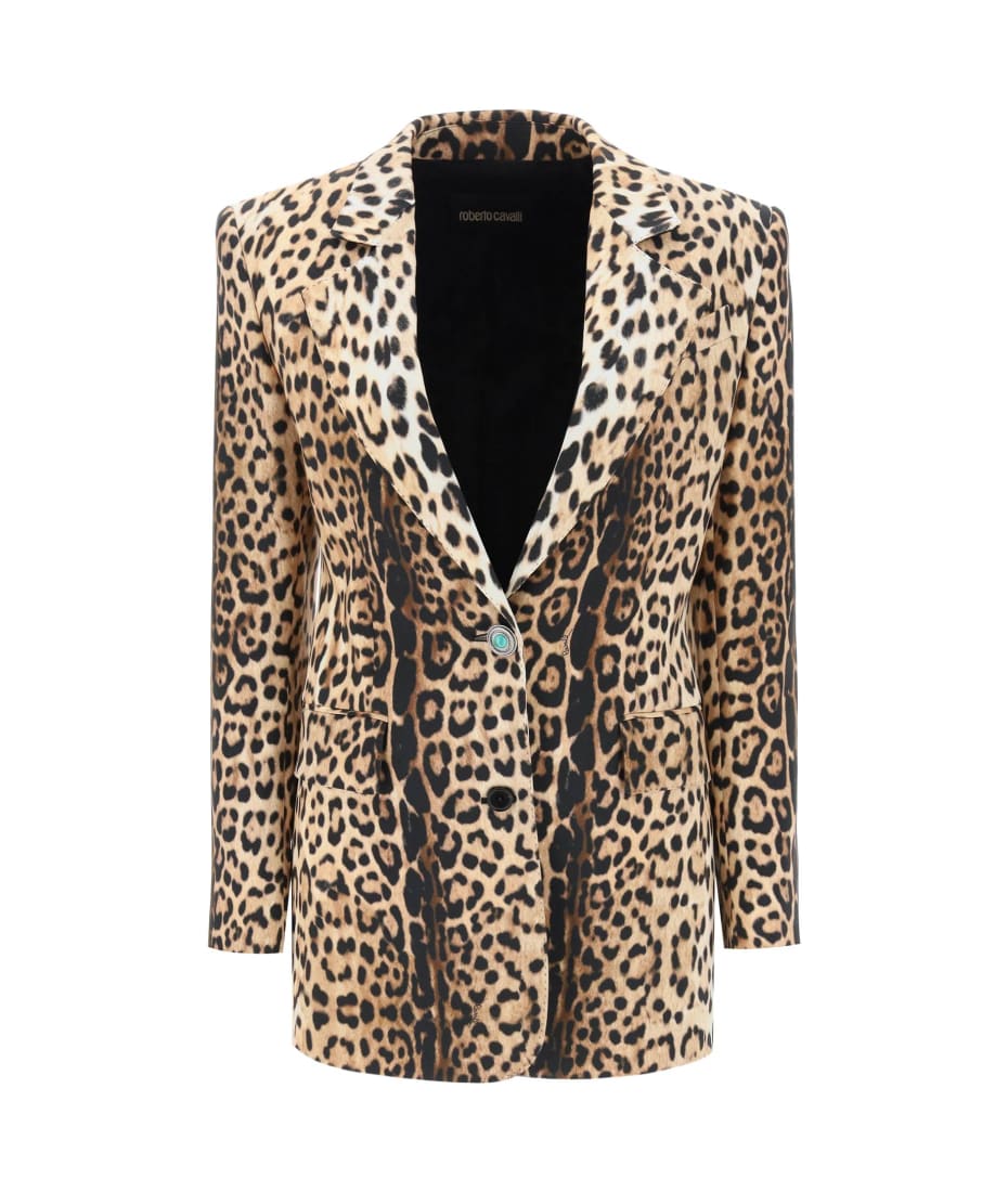 ジャケット ROBERTO CAVALLI SINGLE-BREASTED CADY JACKET Roberto Cavalli Leopard Cady Single-breasted Jacket