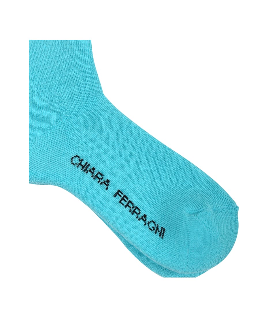 Chiara Ferragni Light Blue Socks For Girl With Flirting Eyes And Hearts - Light Blue