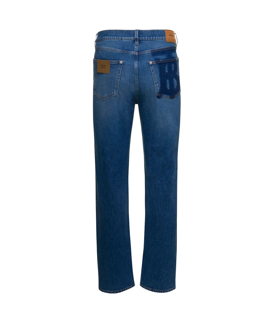 Burberry Blue Jeans With Tb Patch At The Back In Stretch Cotton