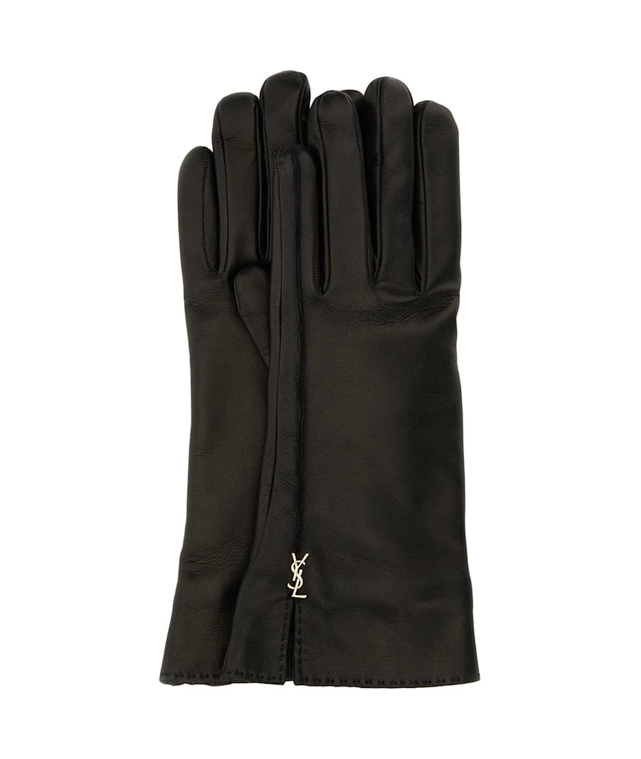 手袋 SAINT LAURENT BLACK LEATHER CASSANDRE GLOVES Saint Laurent Leather Cassandre Gloves | italist