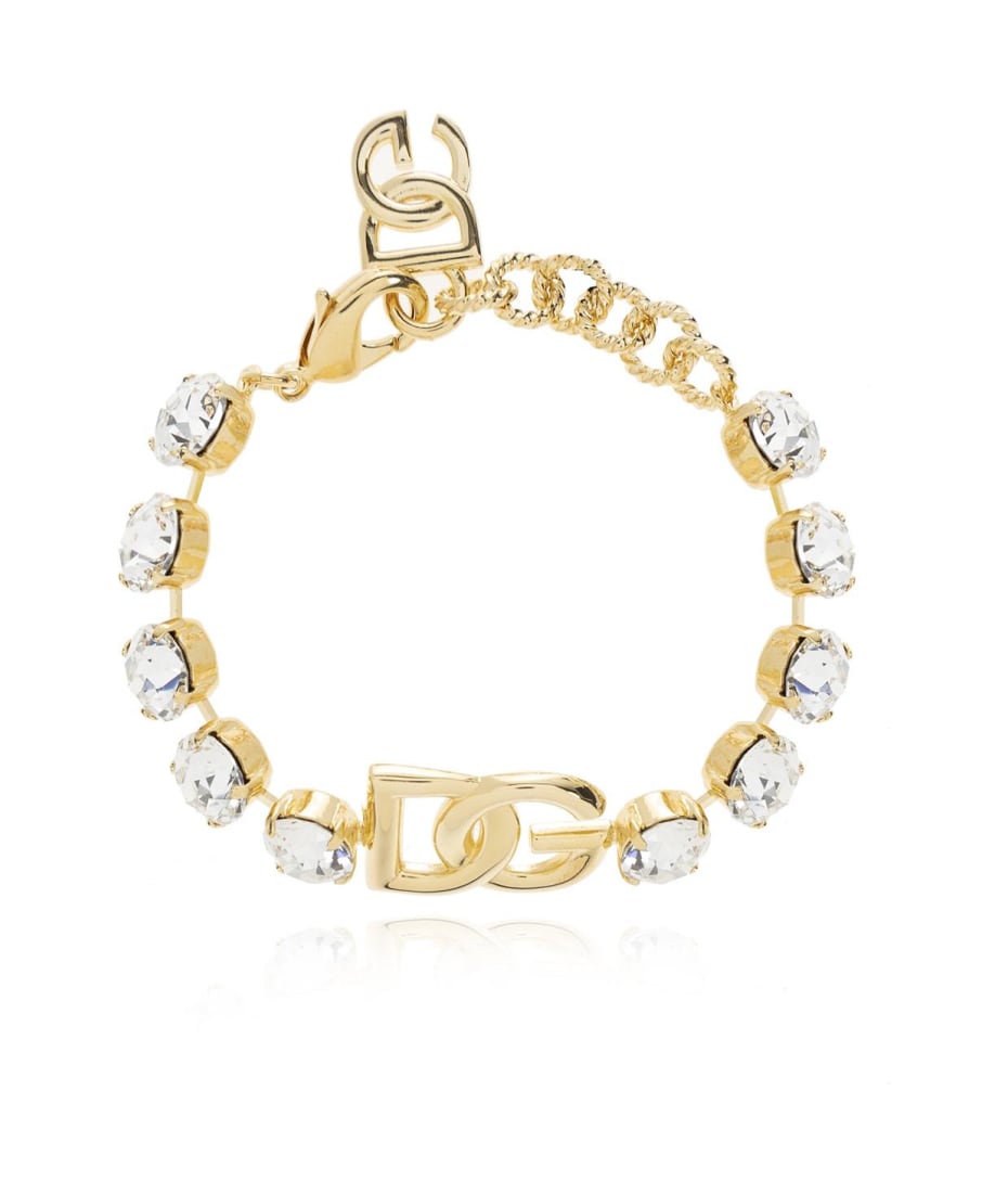 胸キュンアイテム【Dolce & Gabbana】Rhinestone logo bracelet Bracelet with DG logo and rhinestones in Silver for Women