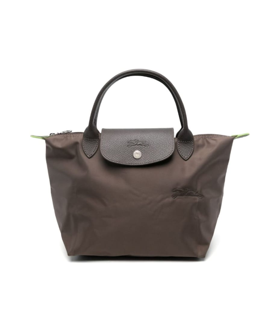 Longchamp 's Le Pliage Green' Brown Handbag With Engraved Logo In