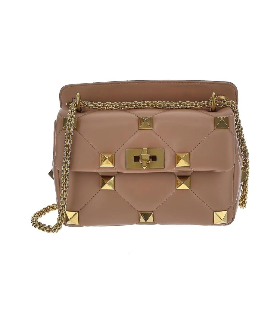 Valentino Garavani Roman Stud Brown Leather Medium Crossbody Bag