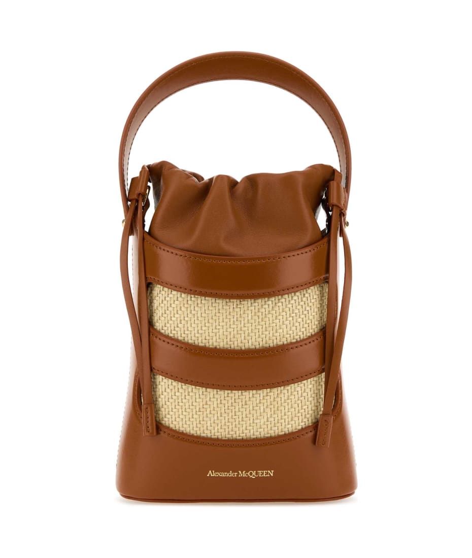 【関税&送料込】Alexander Mcqueen Two-Tone Bucket Bag Alexander McQueen Two-tone Leather And Raffia Mini The Rise