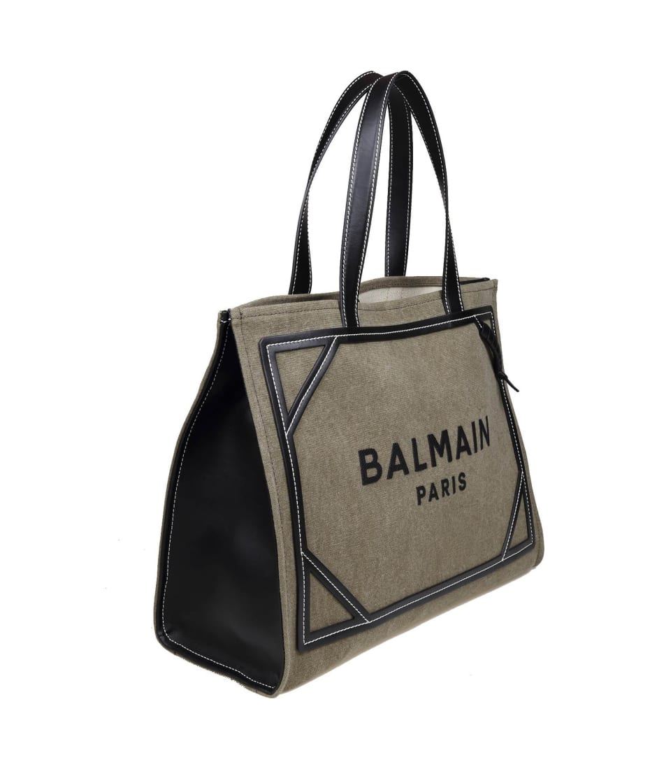 Balmain B-army Medium Logo Shopper Tote In Black White