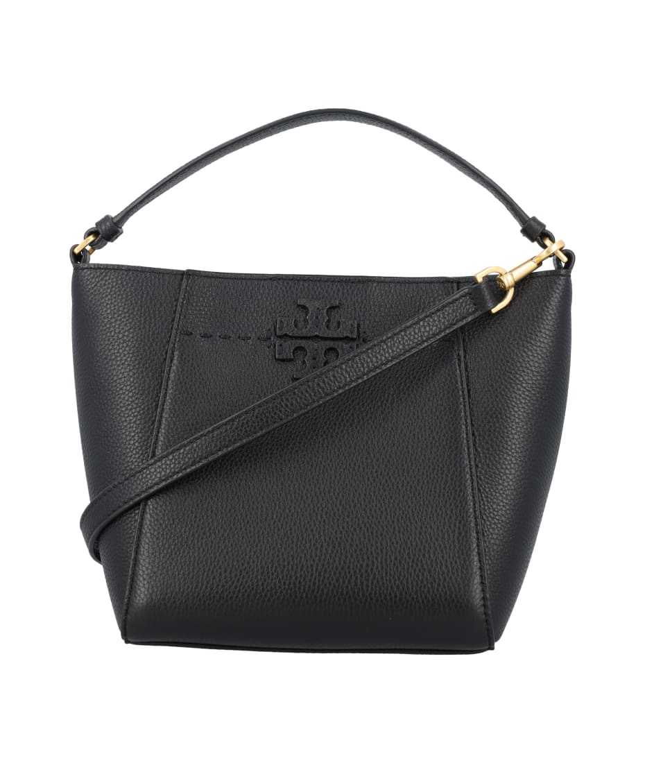 Tory Burch Mcgraw Small Leather Bucket Bag In Black