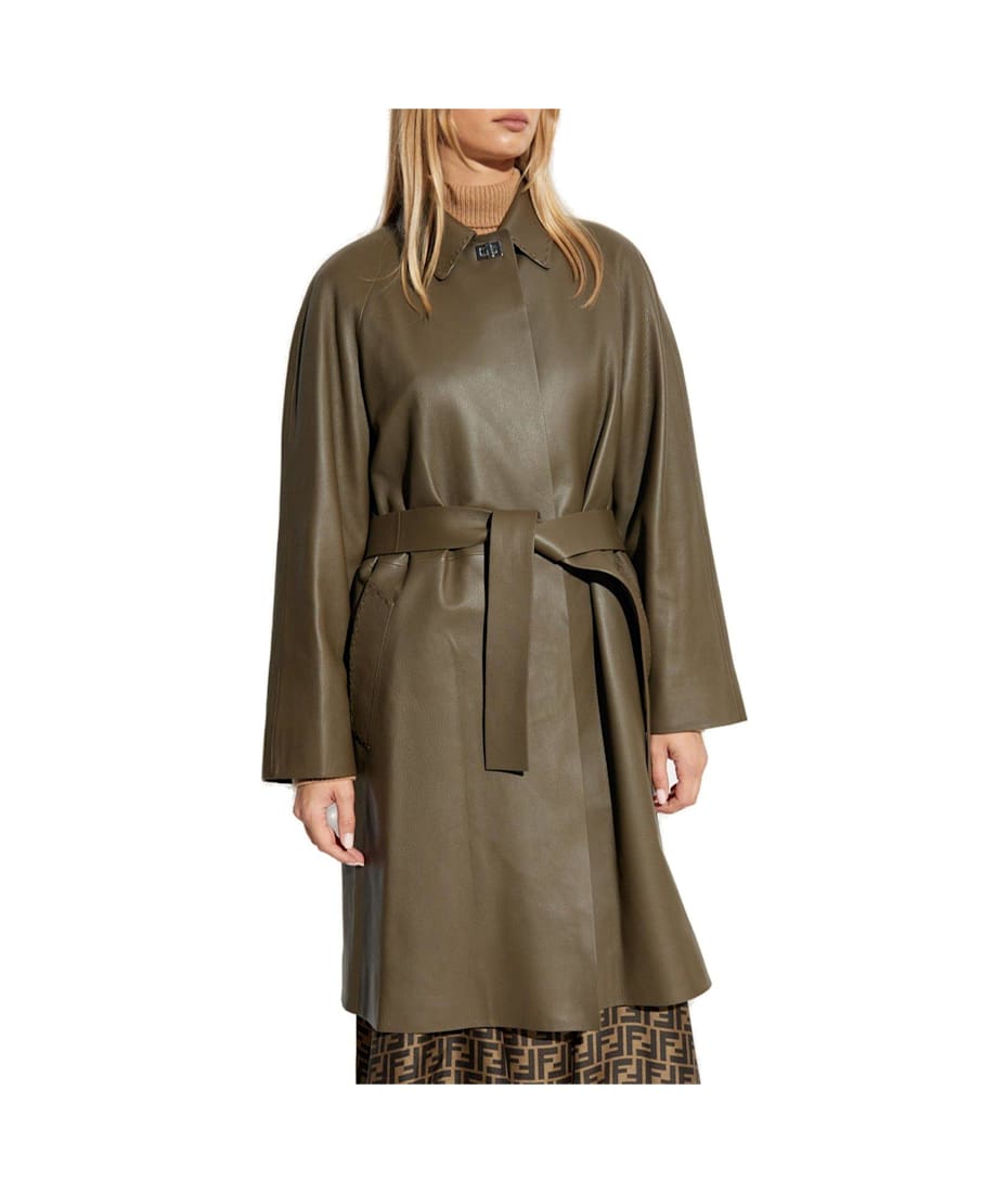 レザージャケット・コート Fendi Mid-Length Lambskin Overcoat With Belted Waist Fendi Belted Waist Leather Coat | italist