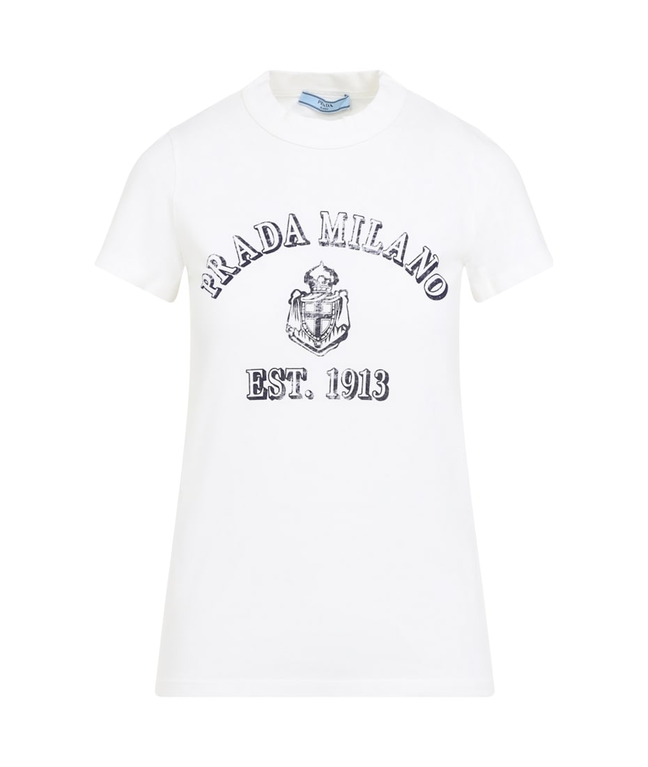 【関税＆送料込み】Prada Raised Logo Round-Neck T-Shirt Prada Raised Logo round-neck T-shirt | White | FARFETCH
