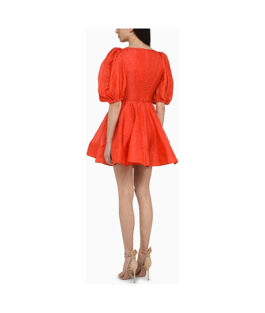 open lace back dress Zimmermann The Prima Frill V Neck Mini in Tomato