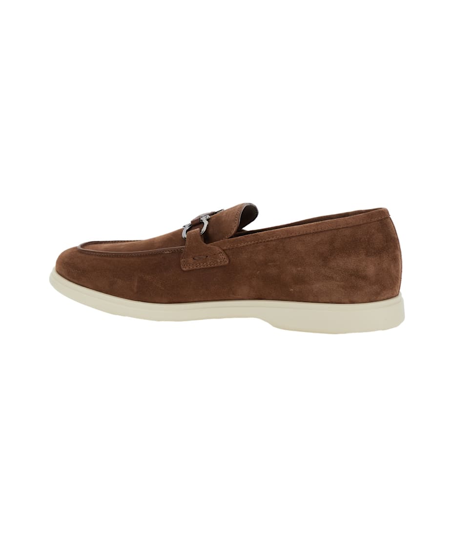 'cosimo' Brown Loafers With Metallic Hooks On The Front In Suede Man