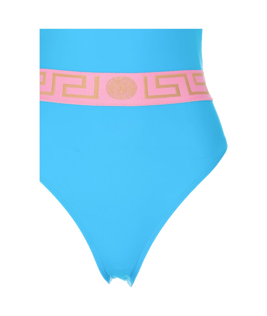 Versace Greca Border One Piece Swimwear - MEDITERRANEAN BLUE-FLAMINGO