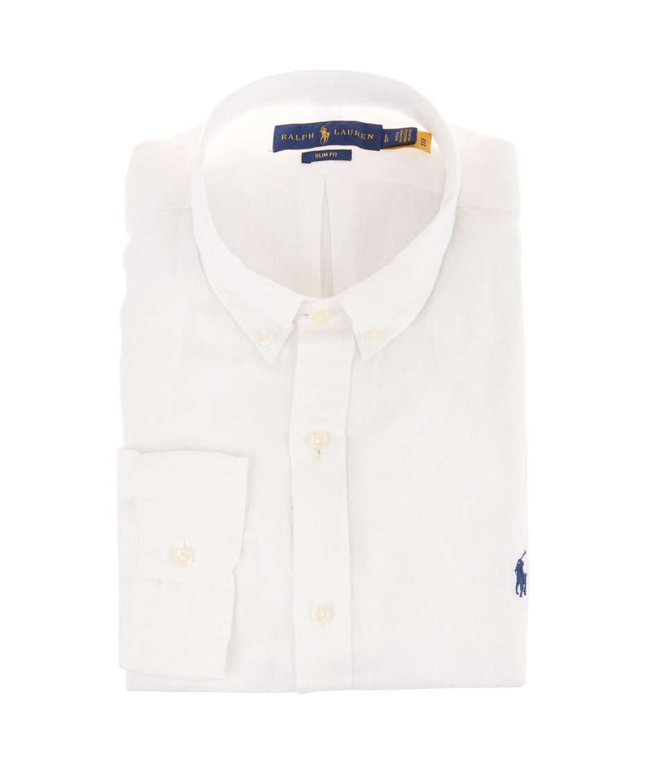 Ralph White Slim Fit Linen Shirt With Blue Pony | italist, ALWAYS LIKE A SALE