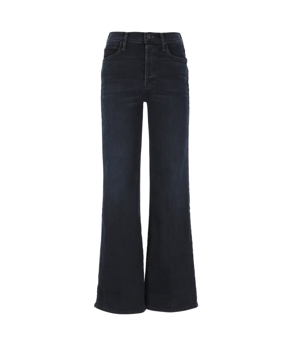 Dark Blue Medium Rise Flare Jeans in Cotton Blend Denim Woman