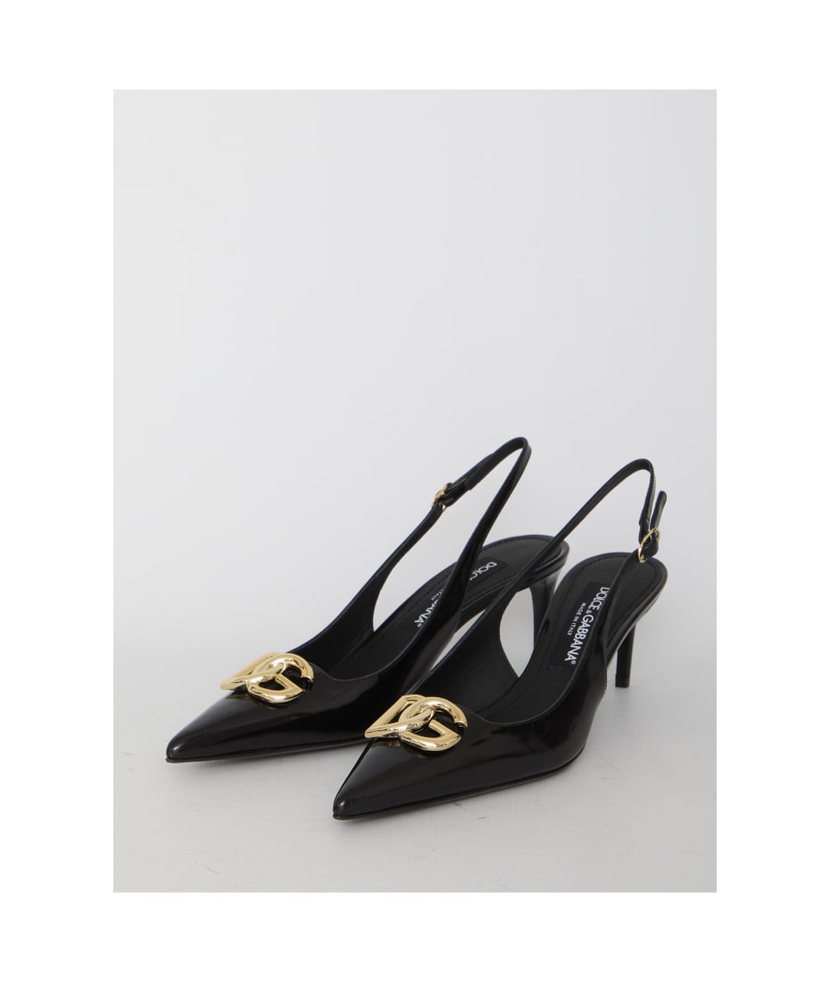 パンプス DOLCE & GABBANA GLOSSY LEATHER SLING BACK WITH LOGO Patent leather slingbacks in Black for Women | Dolce&Gabbana® US