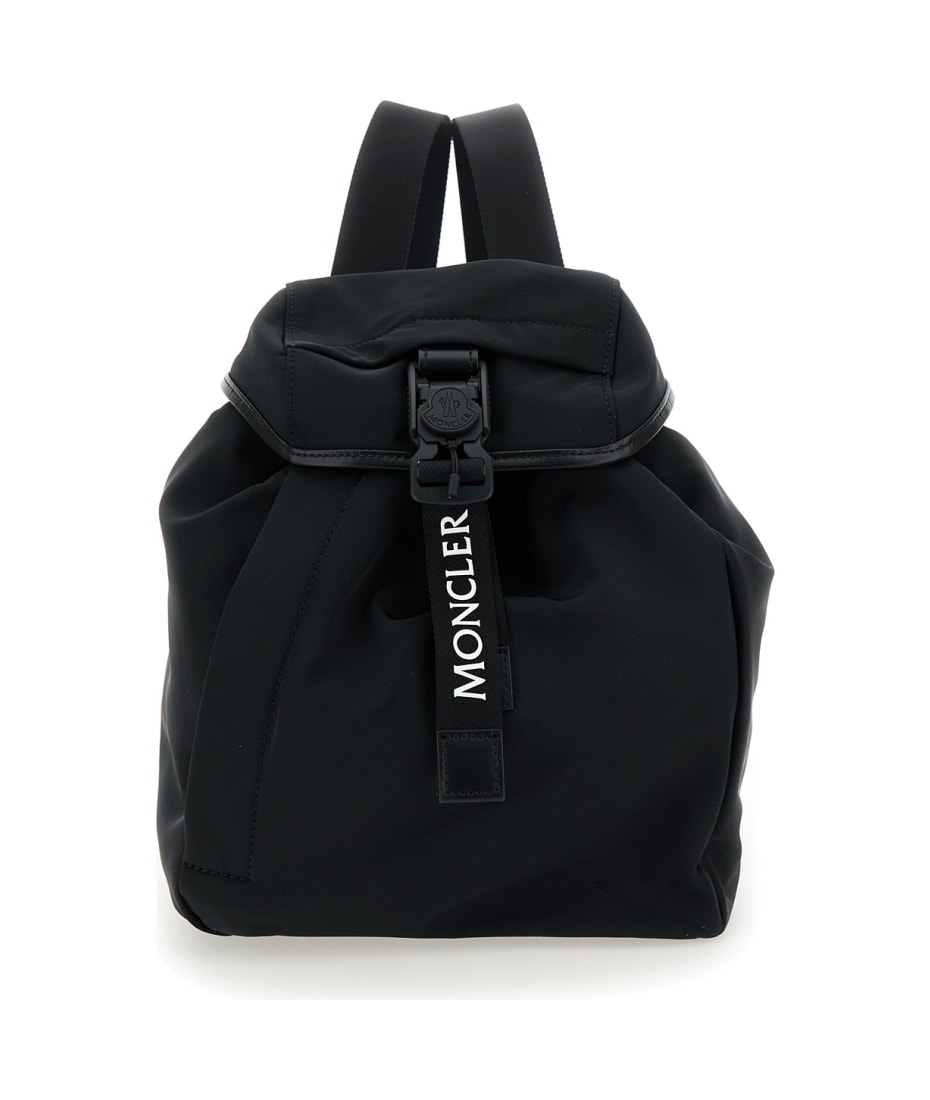 Moncler 'trick' Black Backpack With Logo Print In Nylon