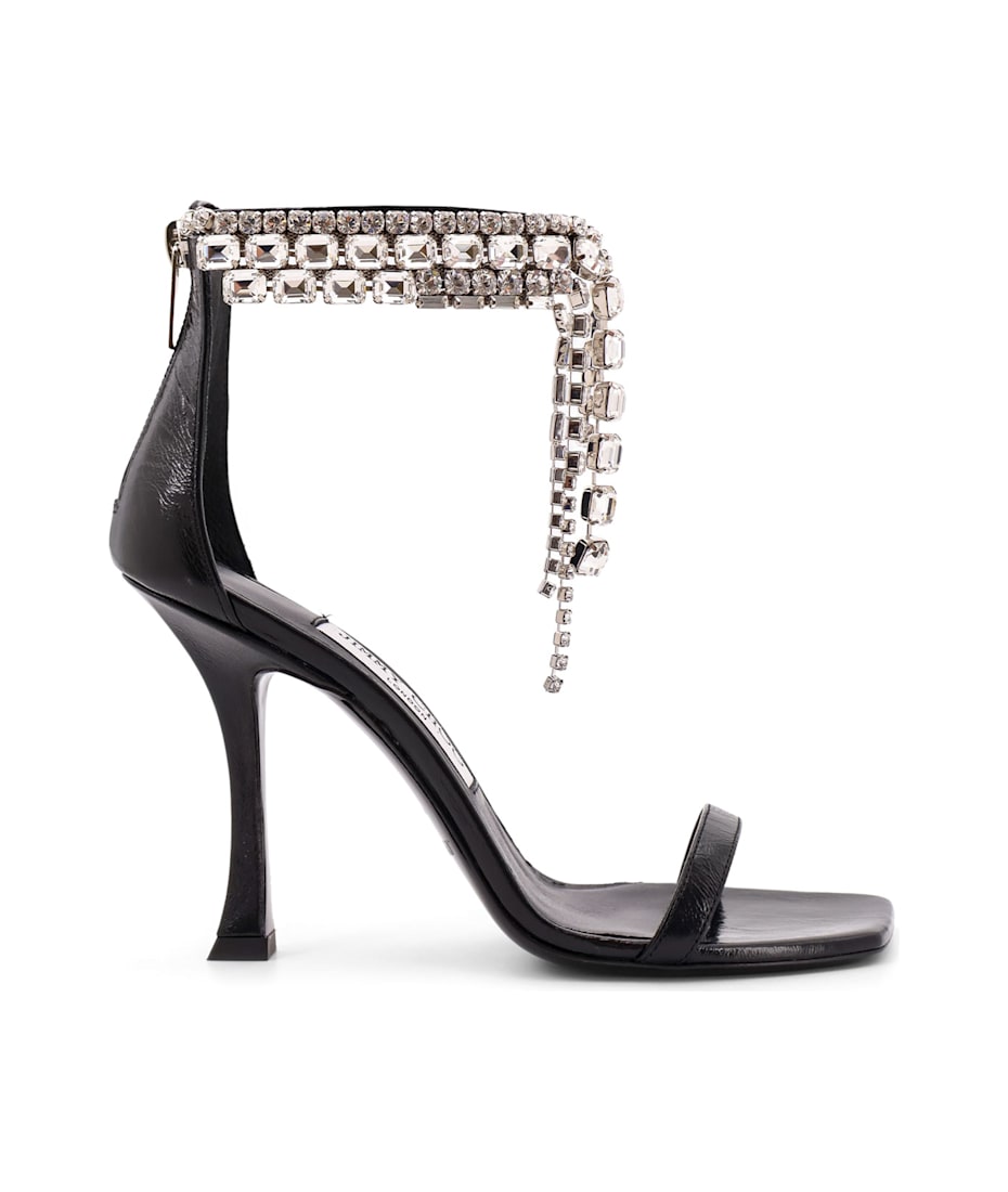 【送料&関税込】Jimmy Choo Black Vintage Leather Sandals Wit Jimmy Choo Black Vintage Leather Sandals With Crystals