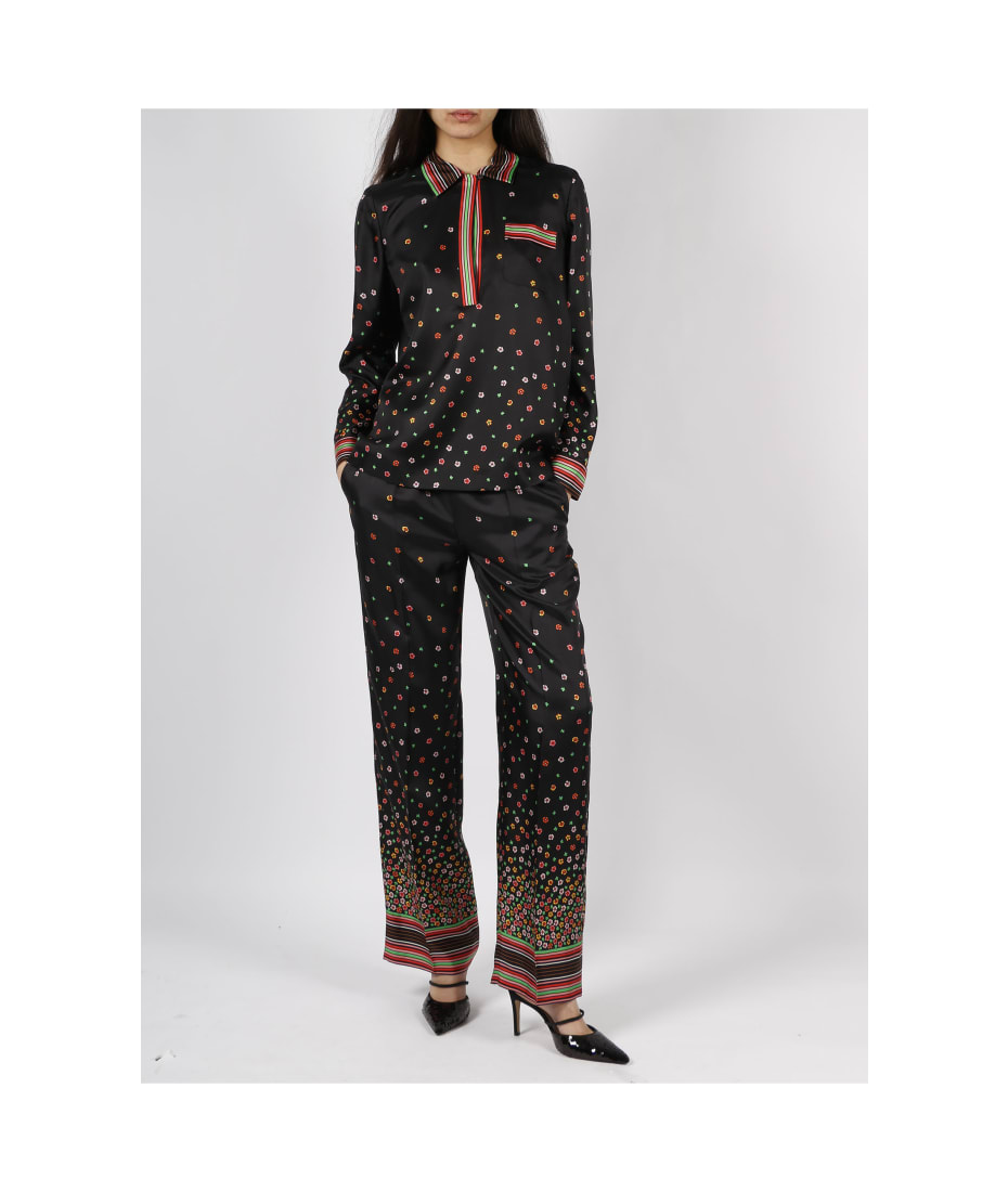 REDValentino Silk Pants With Flowers And Stripes Print - Pants for