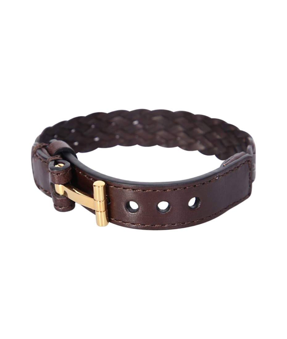 Tom Ford Woven Leather Brown Bracelet | italist