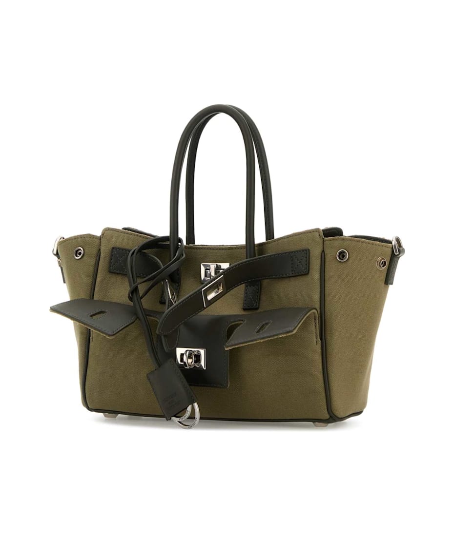 Balenciaga Army Green Canvas Carry All Bel Air Shopping Bag