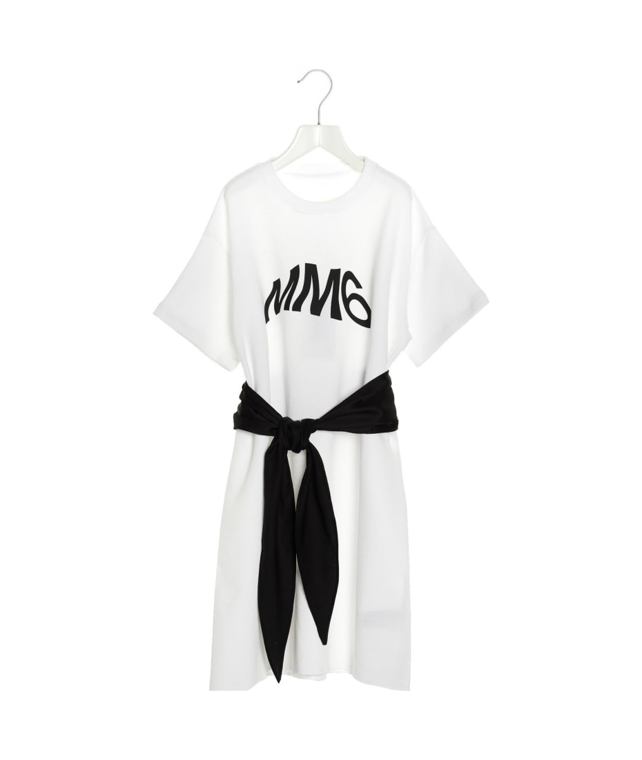 ワンピース MM6 MAISON MARGIELA LOGO PRINT CHEMISIER DRESS Maison Margiela Logo Print Chemisier Dress In White - 40
