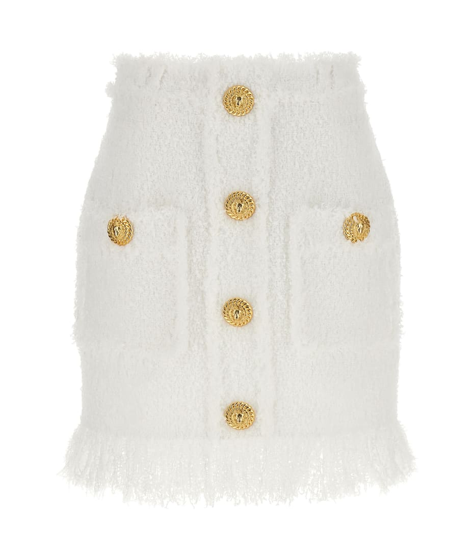 ミニスカート BALMAIN FW24 Button tweed skirt (DF1LBA20XC67 0FA) Balmain Tweed Mini Skirt | Blue | FARFETCH