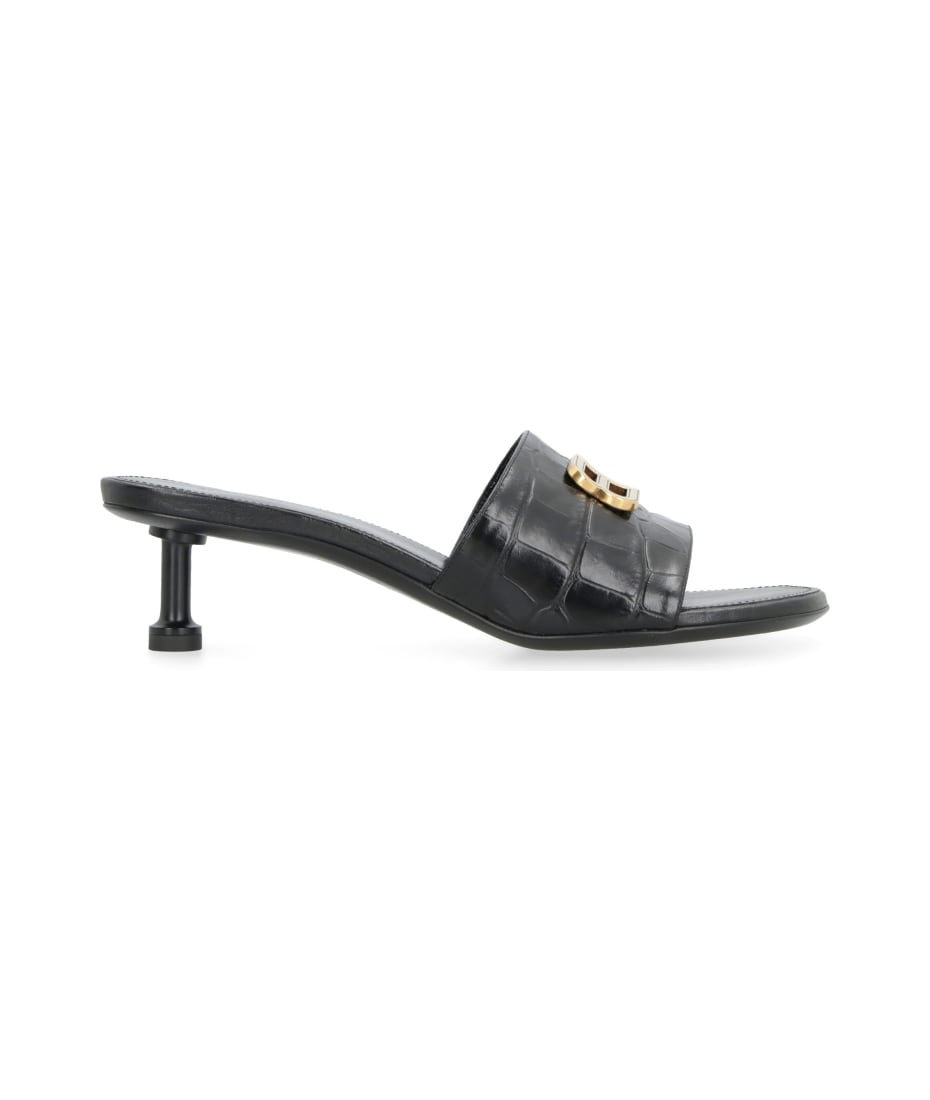 【BALENCIAGA】GROUPIE SANDALS BALENCIAGA Groupie BB Logo Slide Sandal - Black/ Gold Sz 40