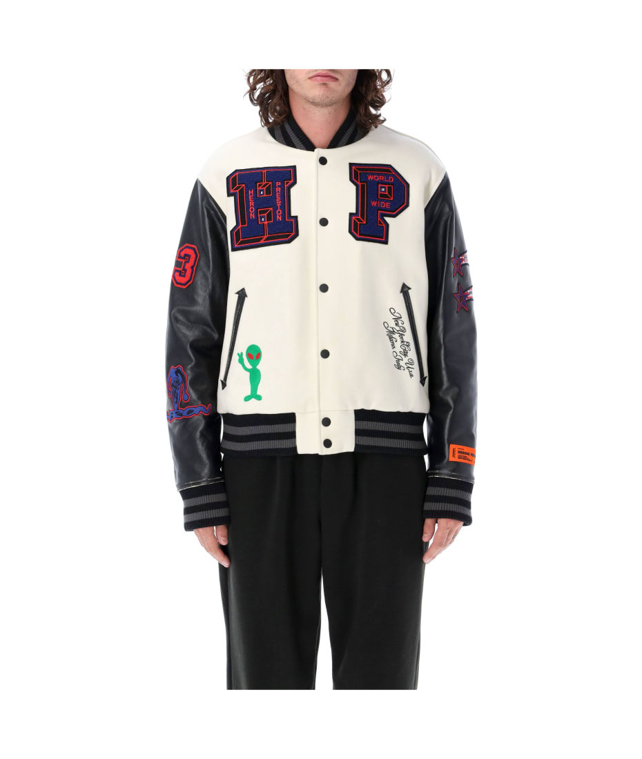 Heron Preston | Men Logo Print Wool & Leather Varsity Jacket Multicolor M