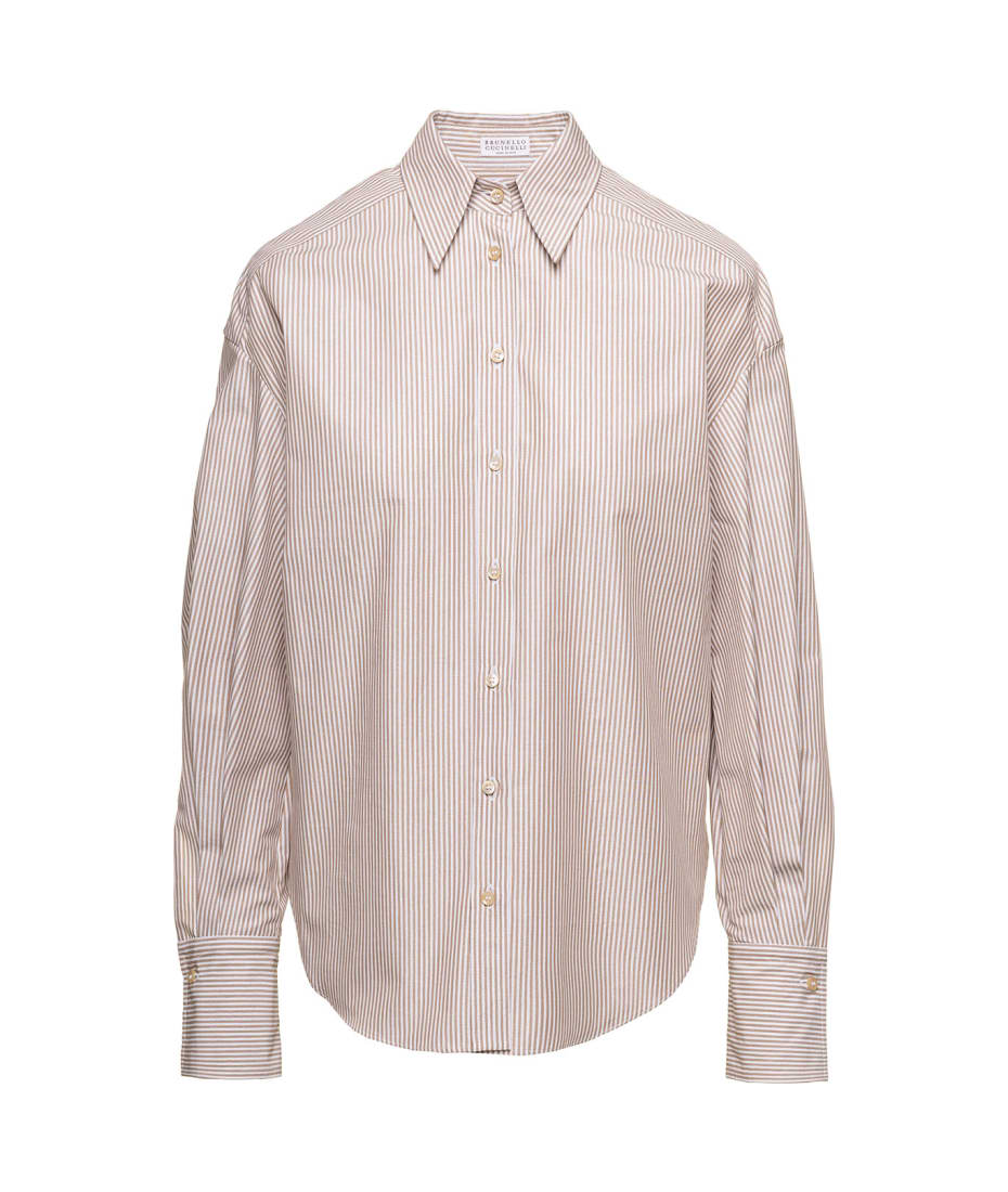 Cotton Blend Shirt in Beige - Brunello Cucinelli