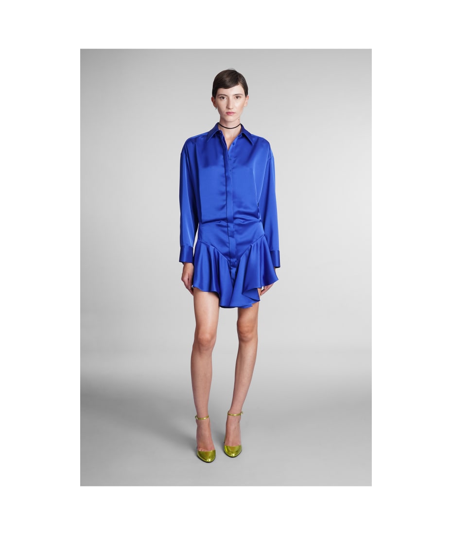 The Attico Candice Dress In Blue Satin Tgkb5Shops