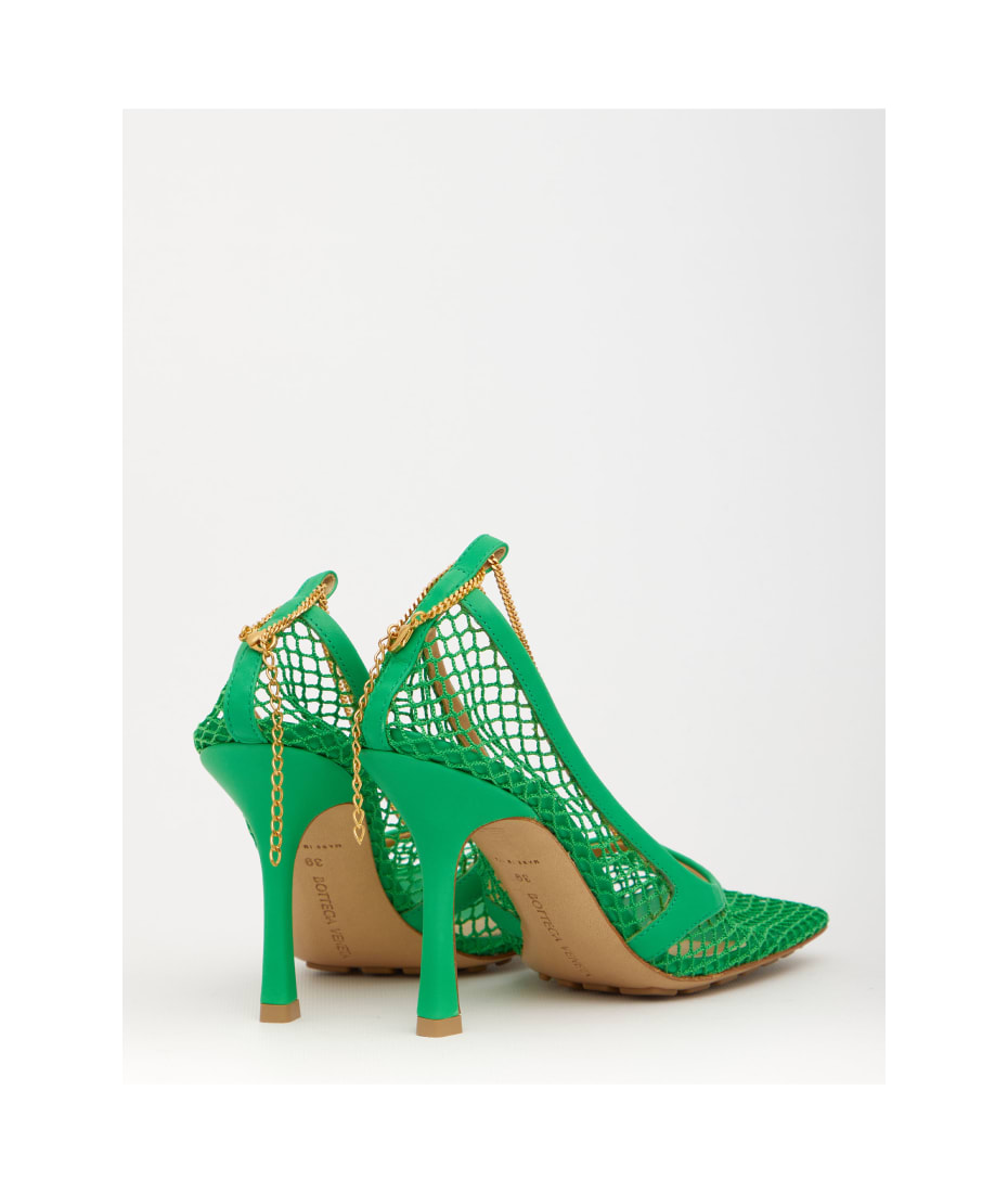 BOTTEGA VENETA サンダル 緑xベージュ 4103924L0059 Bottega Veneta Stretch Ankle Tie Sandals Green Mesh
