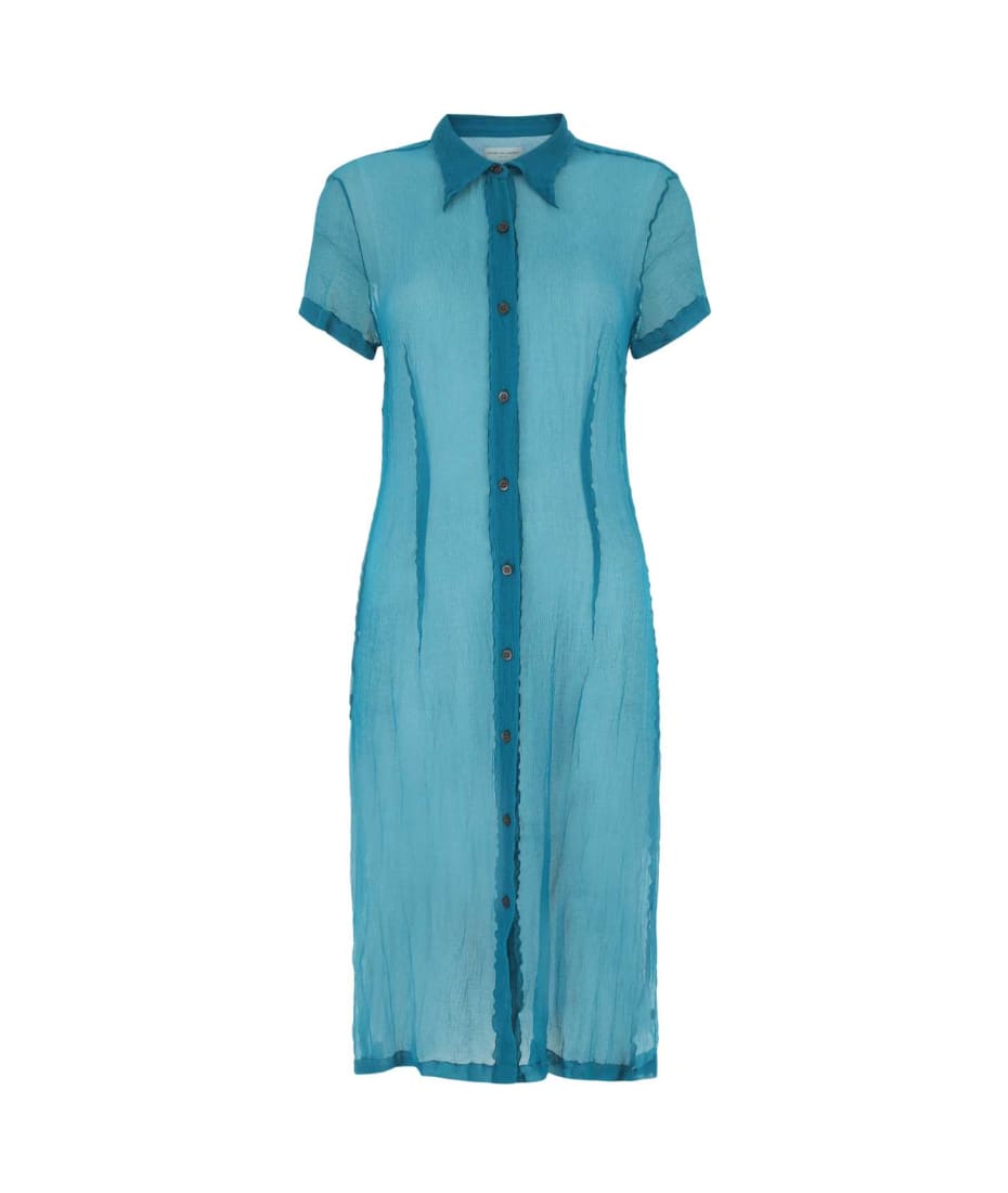 【関税&送料込】Dries Van Noten Teal Green Crepe Shirt Dress Dries Van Noten Teal Green Crepe Shirt Dress | italist