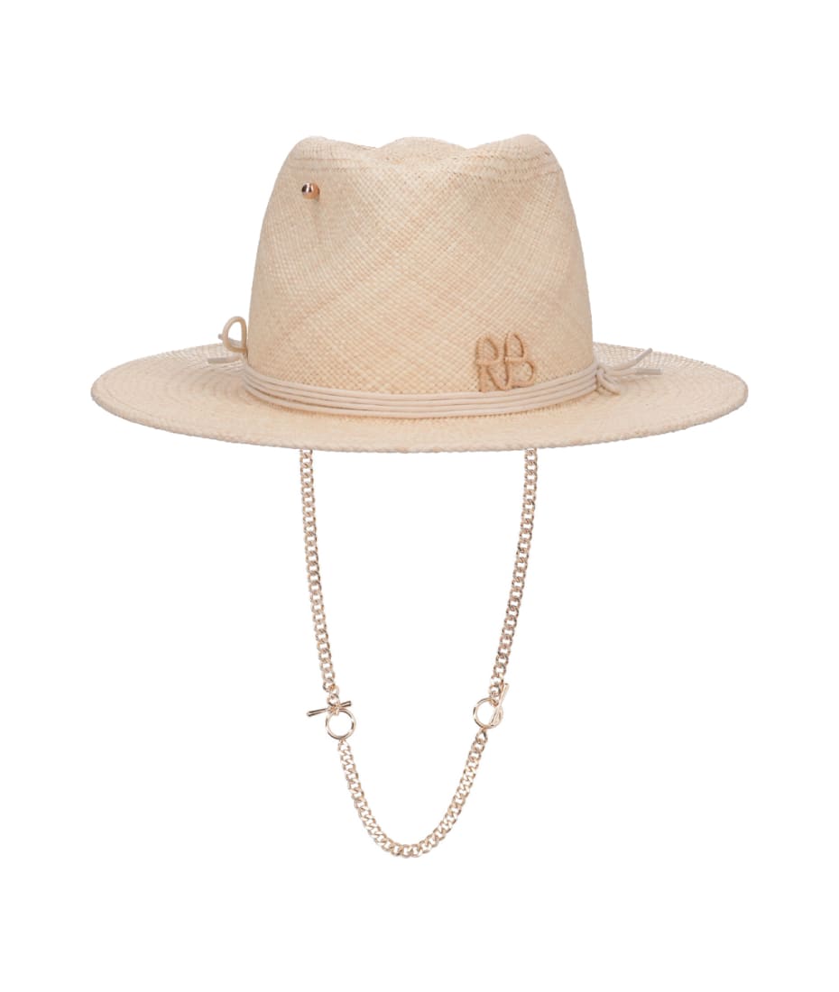【Ruslan Baginskiy】ロゴレザートリム straw fedora Ruslan Baginskiy Straw Hat 