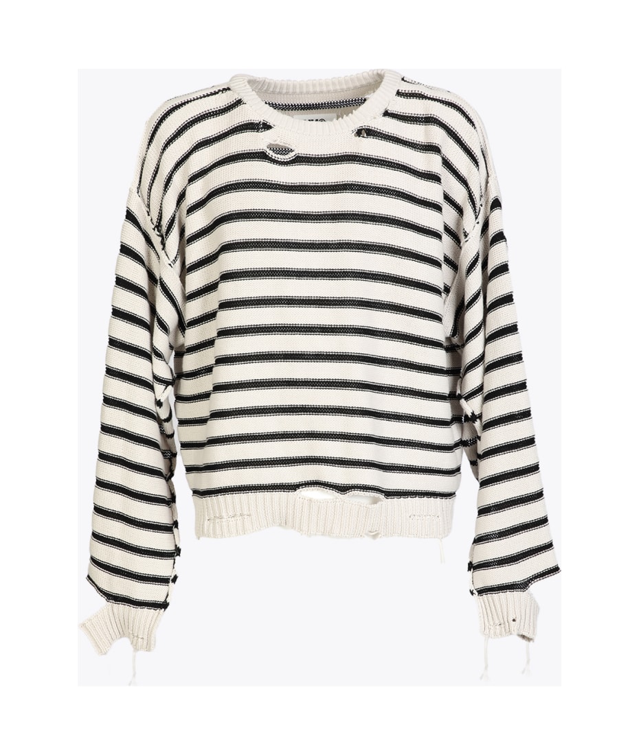 MM6 Maison Margiela Sweater Off white and black striped distressed