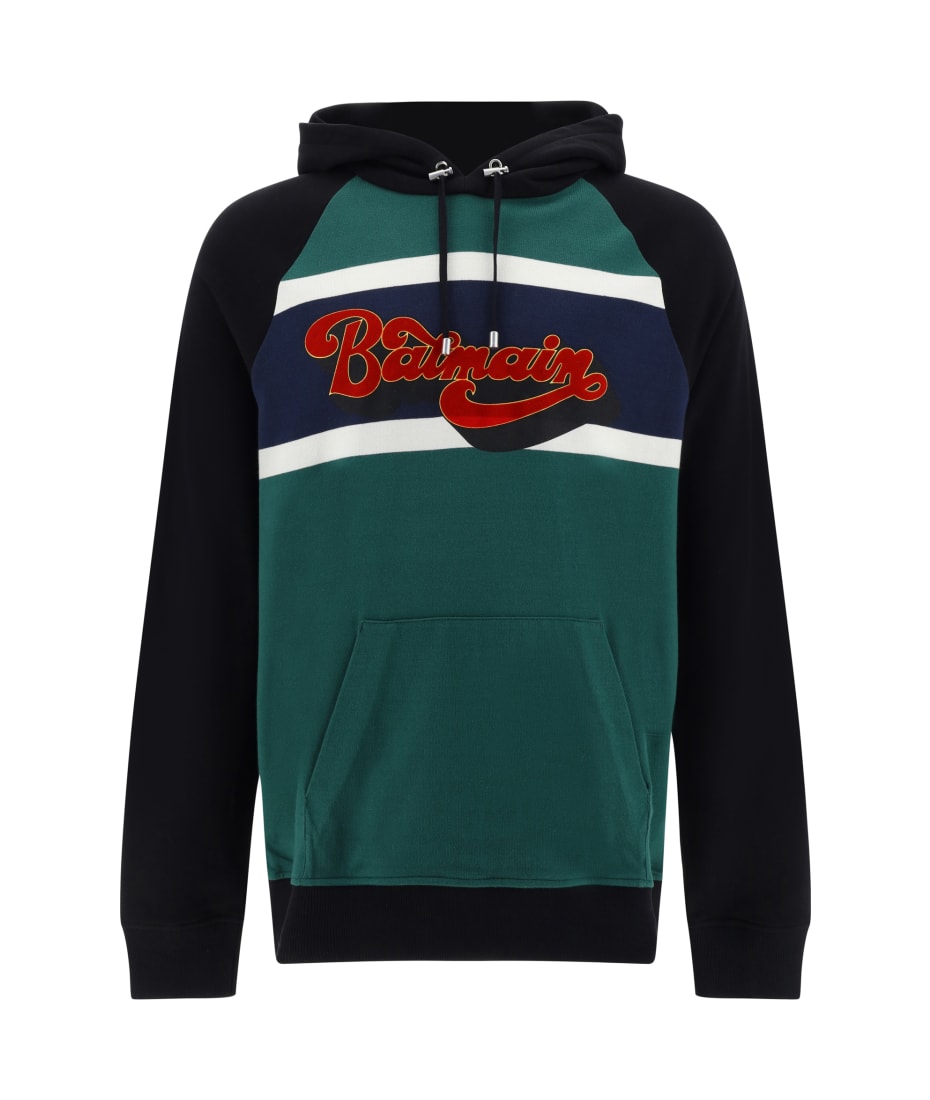 Balmain Retro Monogram Logo Cotton Hoodie In Multicolor