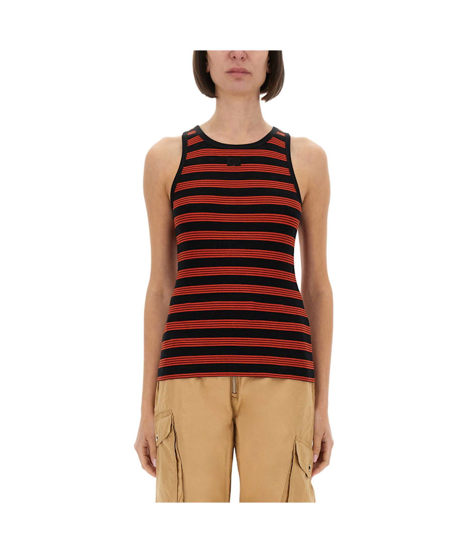 送料関税込 ◆GANNI◆ RIBBED COTTON TOP WITH STRIPED PRINT Ganni Ribbed Cotton Top | italist