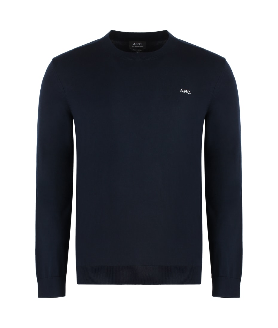 【送料関税込み】A.P.C. Amir Logo Crew Neck Jumper Blue Amir Sweater by A.P.C. on Sale
