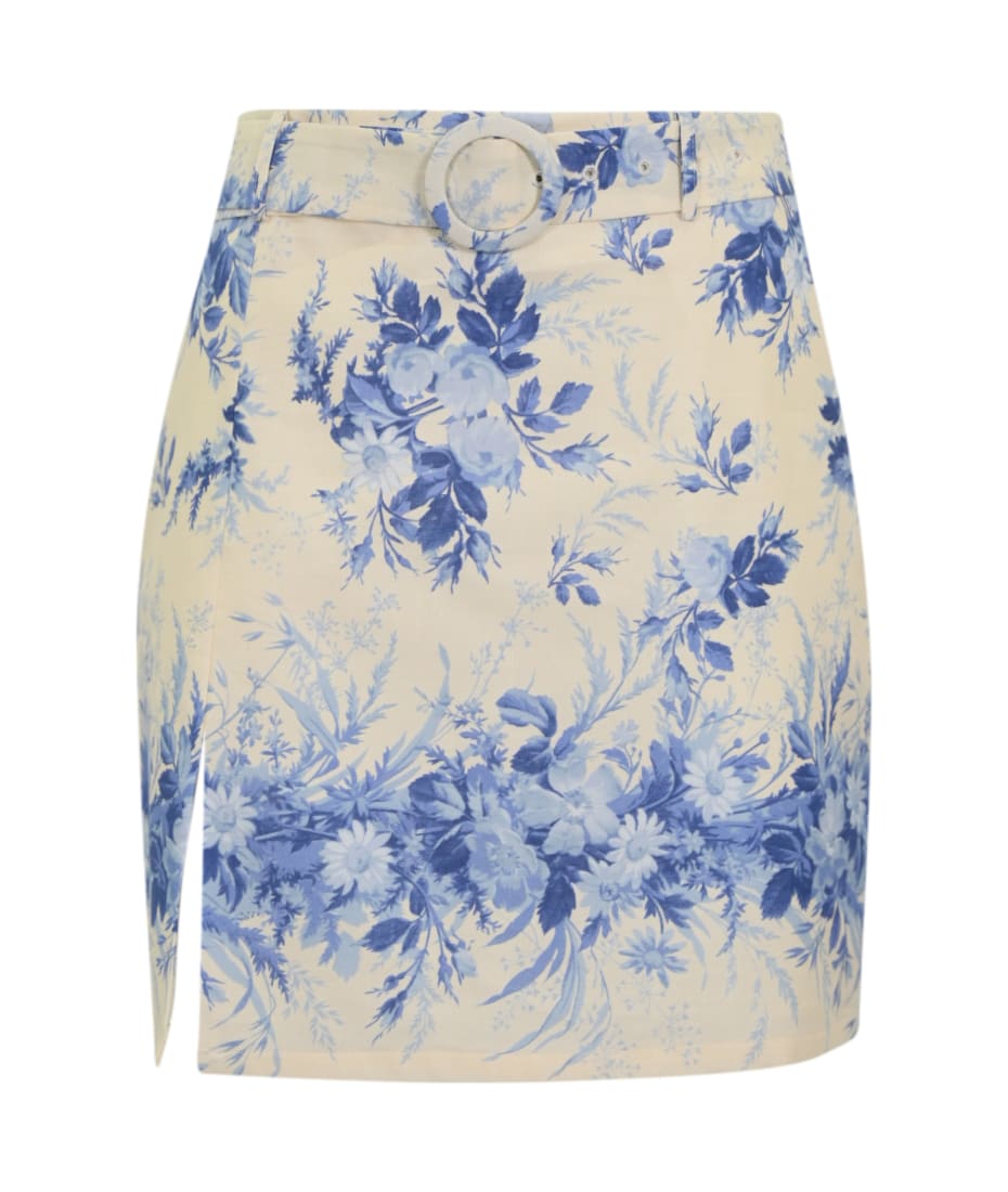 TwinSet Linen Skirt With Print - NEUTRALS/BLUE