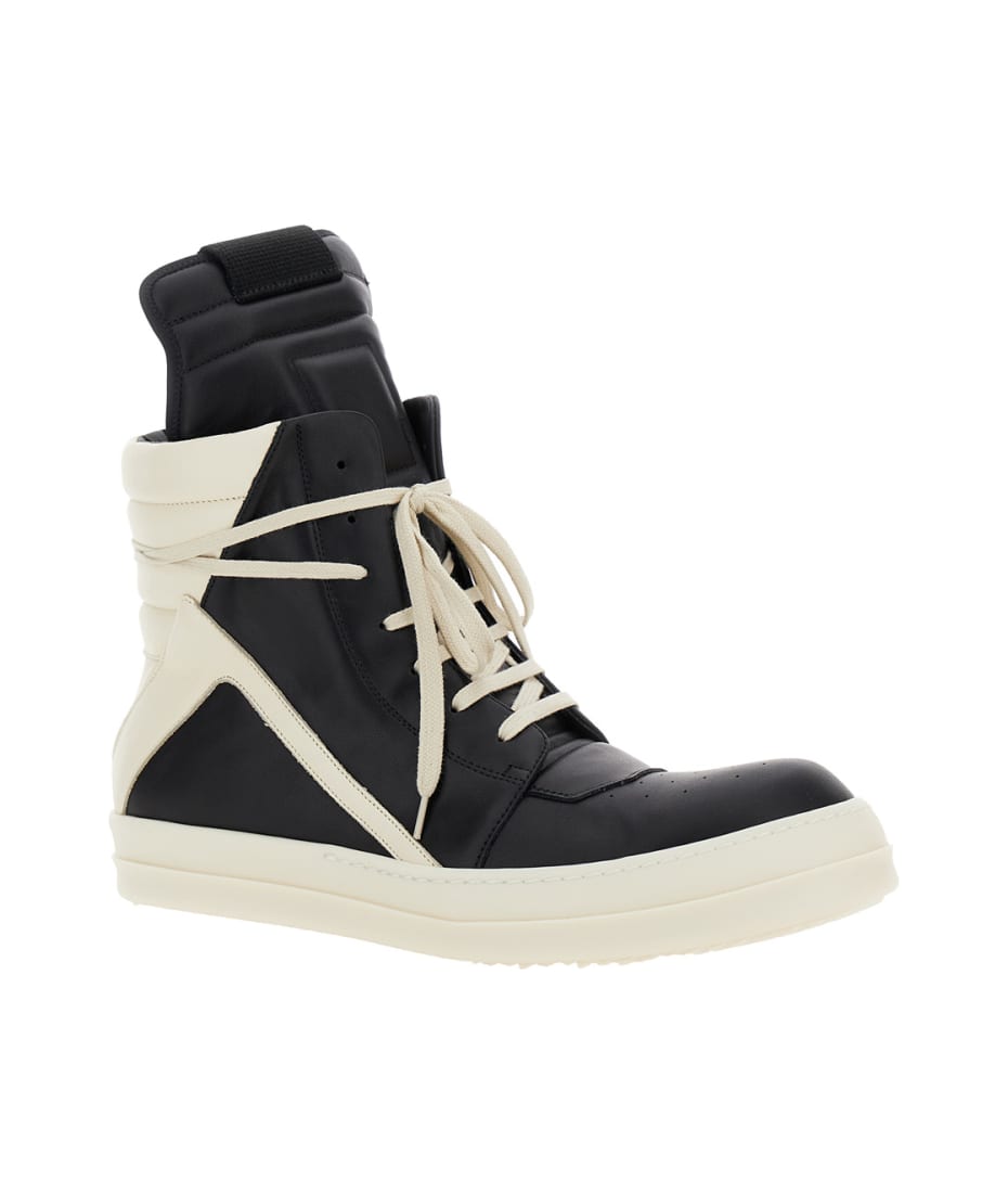 Rick Owens 'geo-basket' Black Anche White High-top Sneakers