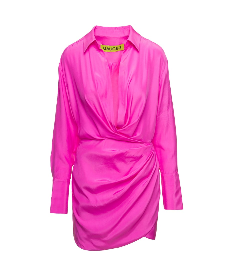 Bright Pink Satin Long Sleeve Oversized Shirt