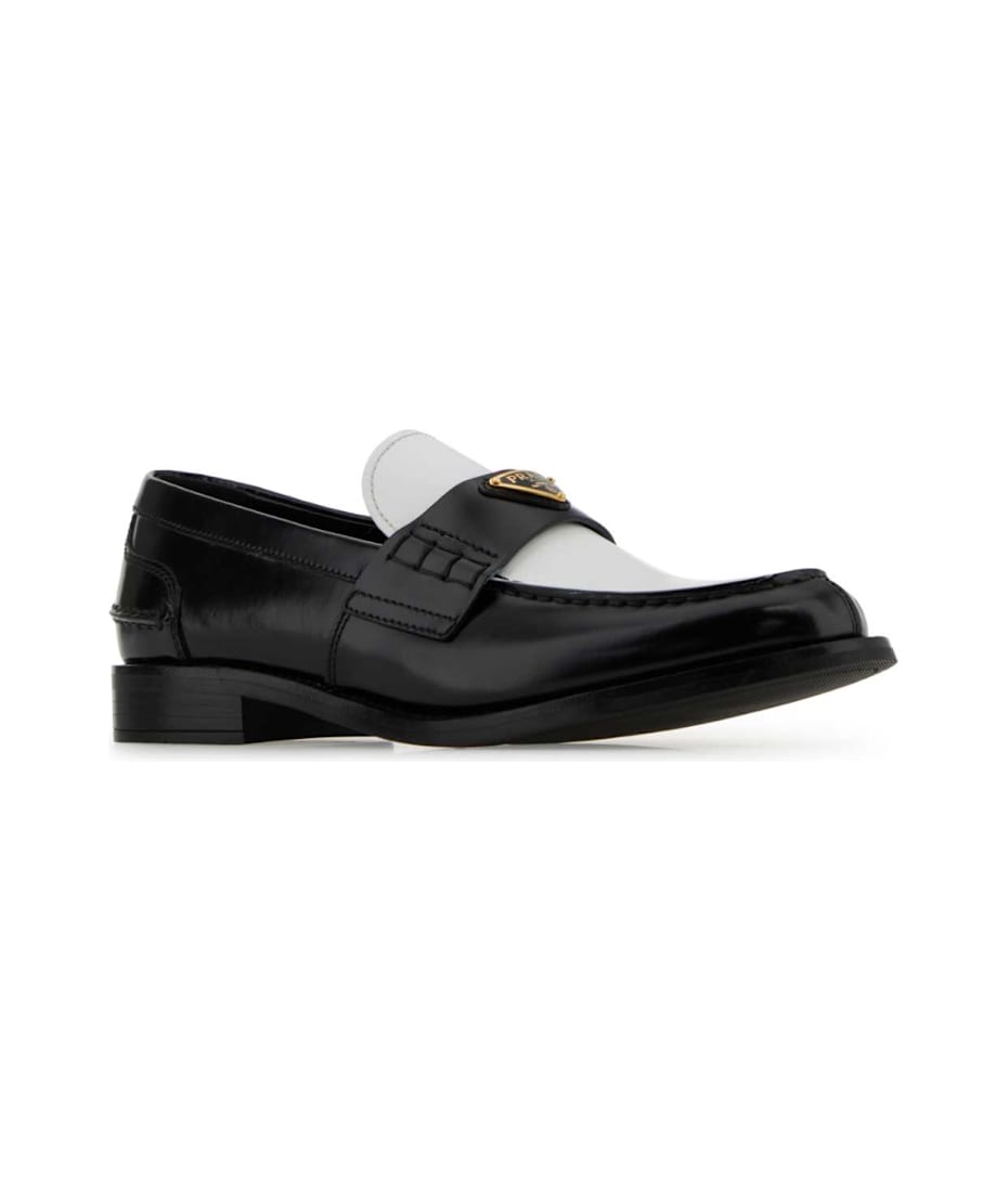 正規品【PRADA】Two-Tone Brushed Leather Loafers ★送料関税込 Prada two-tone Brushed Leather Loafers | Black | FARFETCH