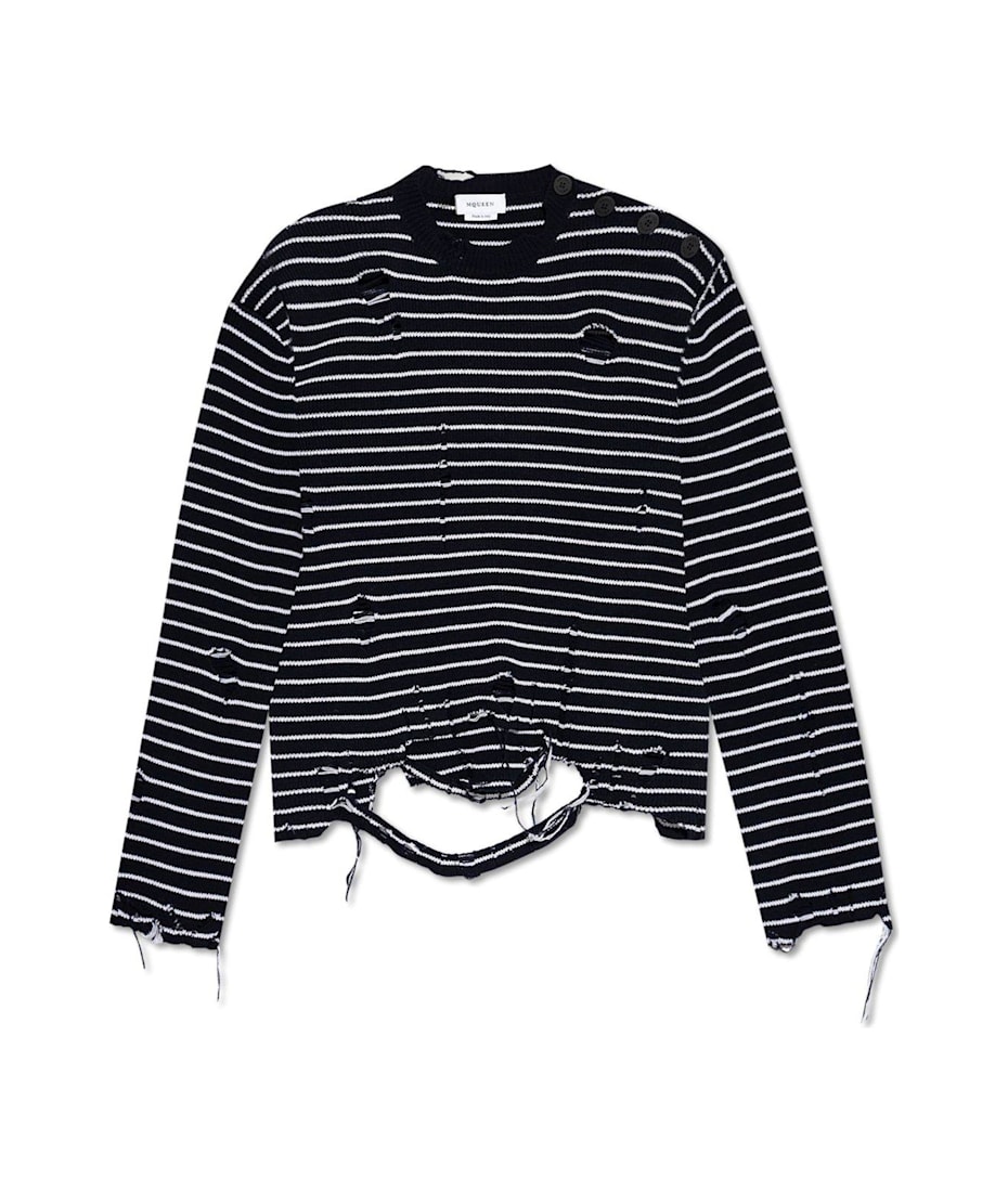 【送料&関税込】Alexander McQueen Striped Distressed Crewnec Alexander McQueen Striped Distressed Crewneck Jumper