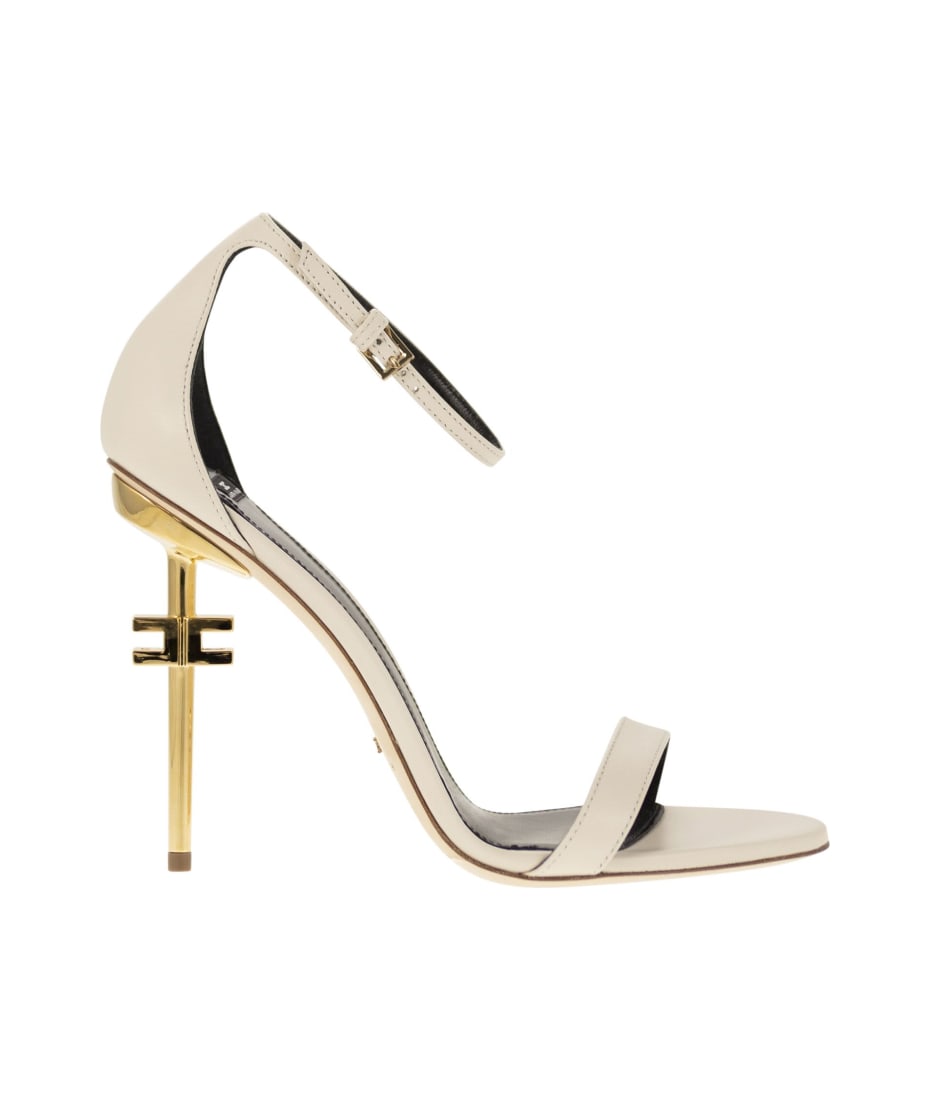 サンダル・ミュール ELISABETTA FRANCHI Sculpture heel sandals Elisabetta Franchi 100mm logo-plaque Leather Sandals | Black