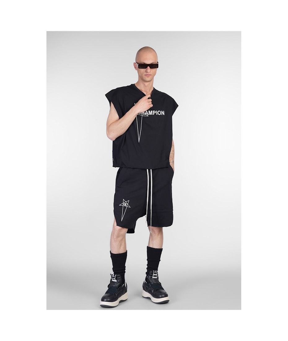 Rick Owens x Champion Beveled Pods Shorts In Black Cotton